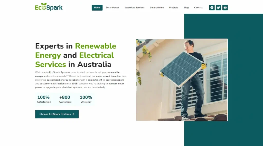 Ecospark is a wordpress elementor project developed by Saad. This template was dedicated for the small businesses.